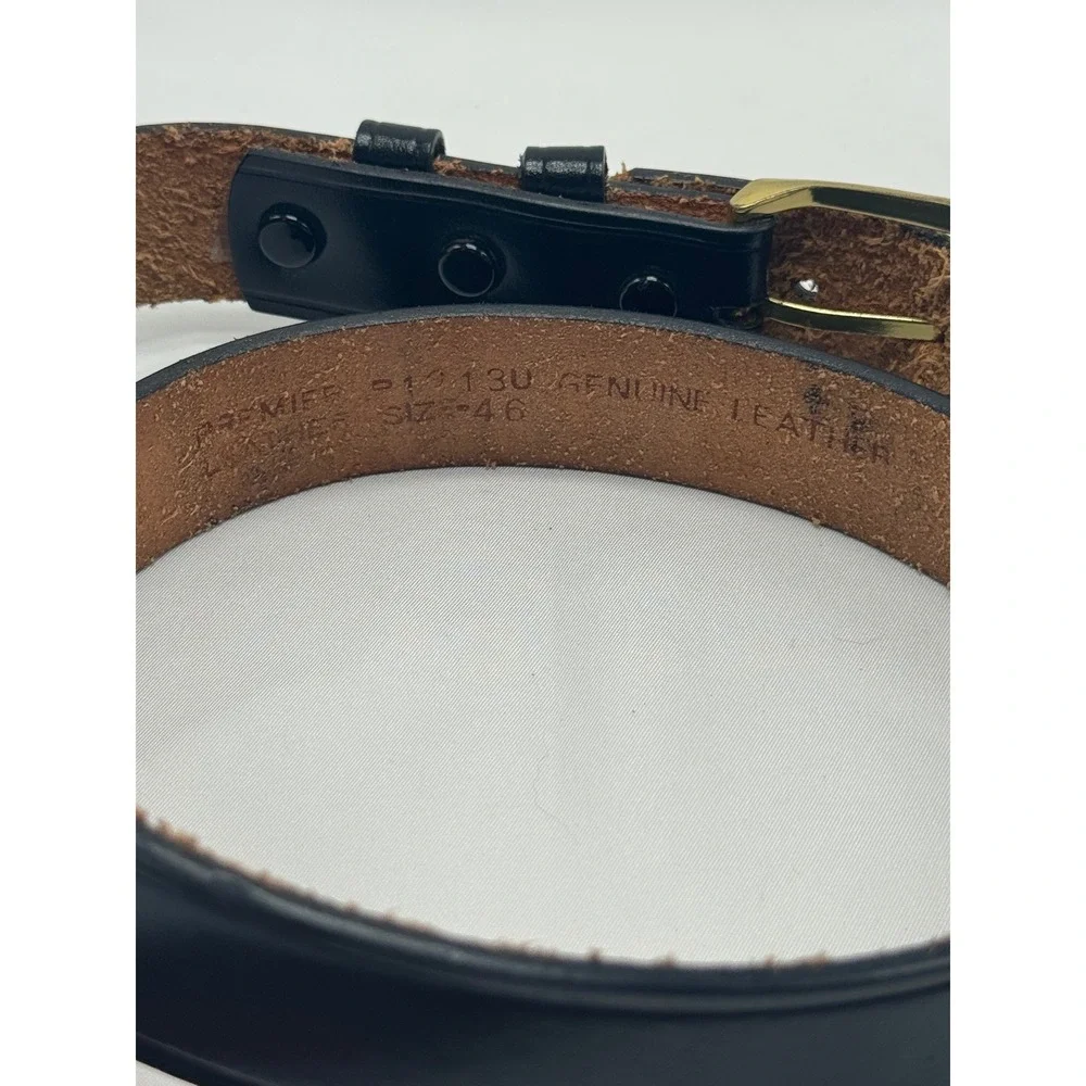Premier Men's Black Genuine Leather Belt Size 46 Gold Tone Buckle Dress‎ Casual